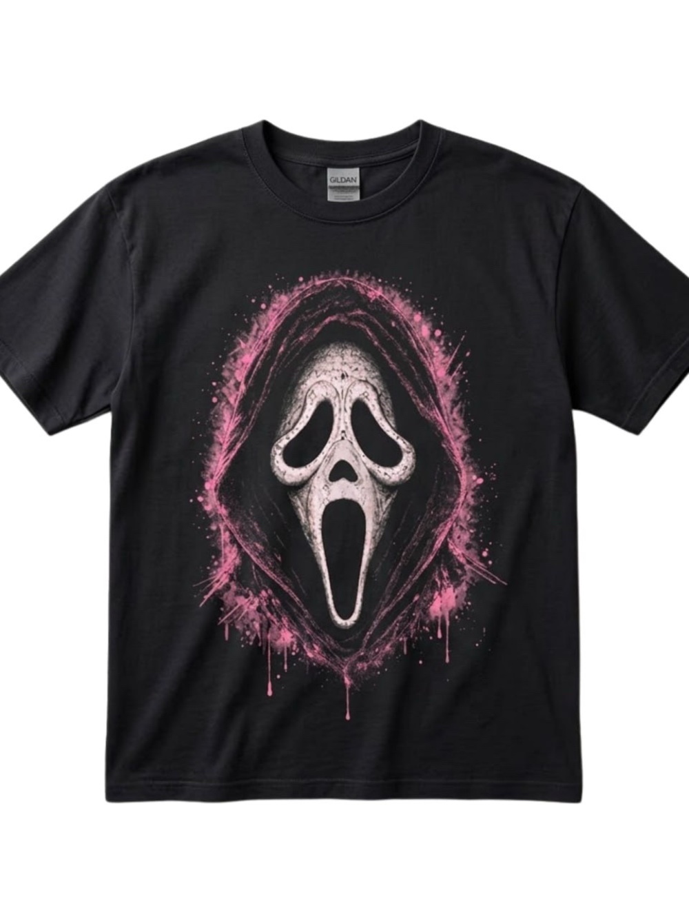 Black Graphic Tee with Scream Movie Design